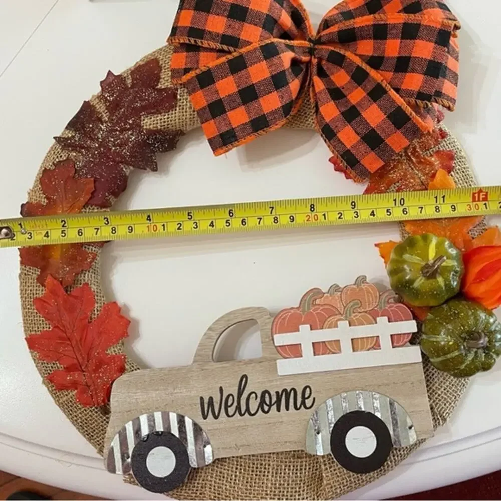 Handcrafted Burlap Fall Wreath Truck Welcome Decor